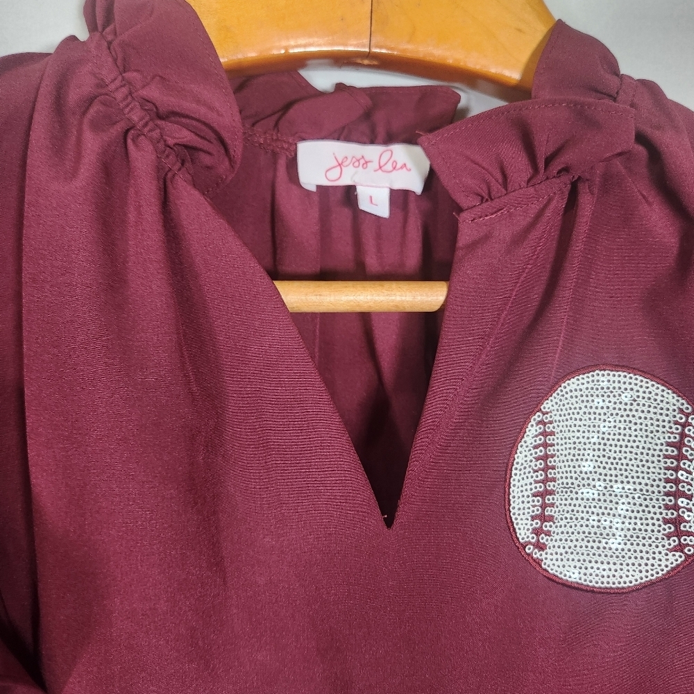 Maroon Baseball Print Ruffle Mini Dress - Picture 4 of 12